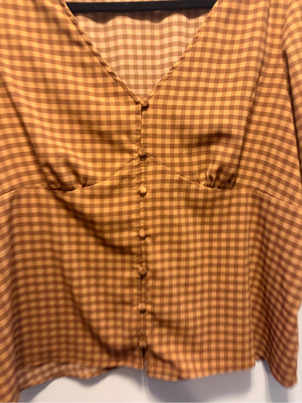Reitmans Brown and Mustard Gingham Button-Front Top